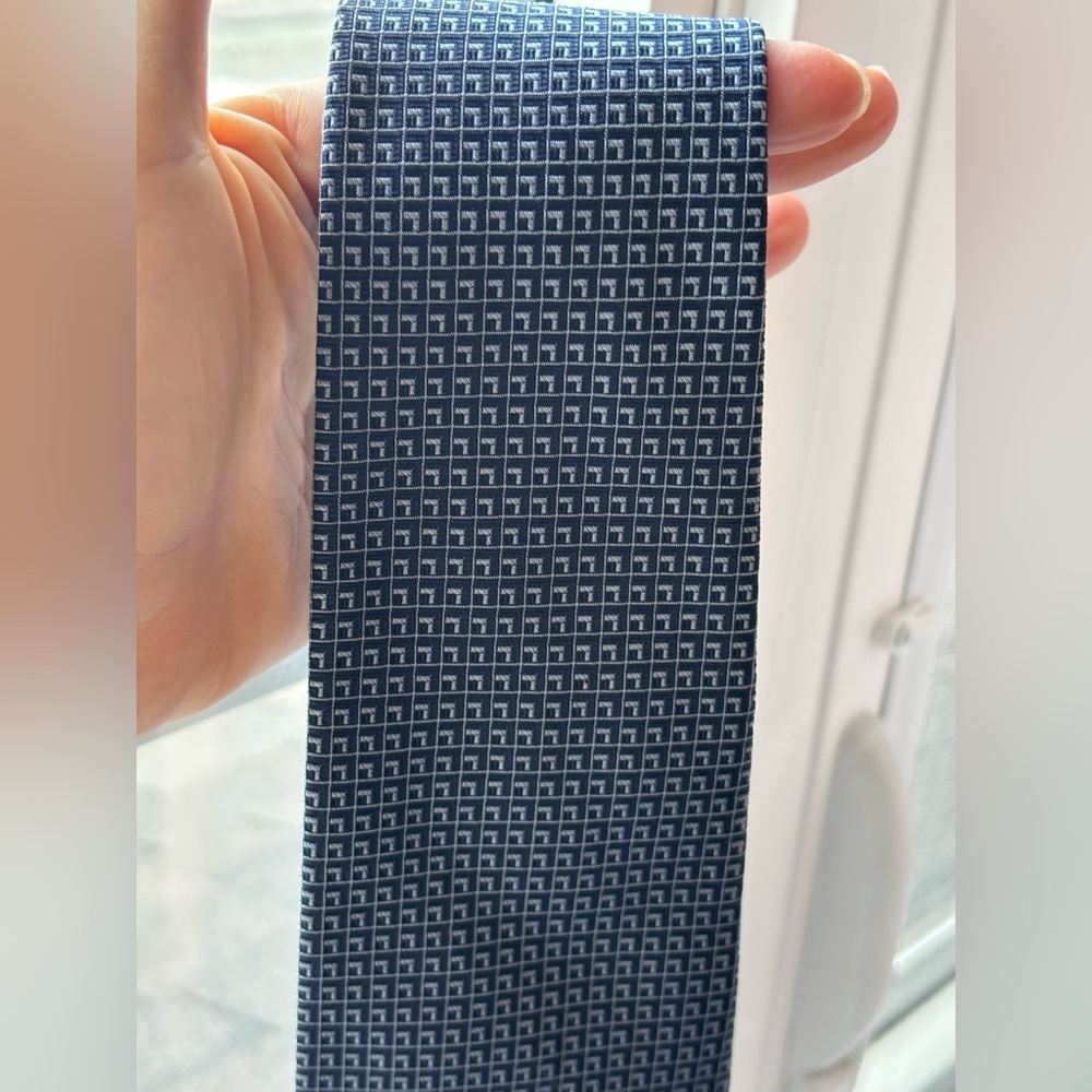 Ralph Lauren Navy and White Micro-Check Silk Tie
